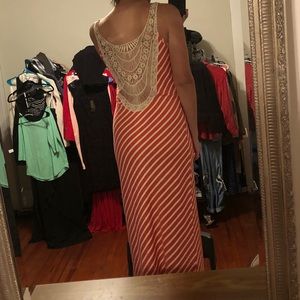 Striped Maxi Dress With Crochet Back